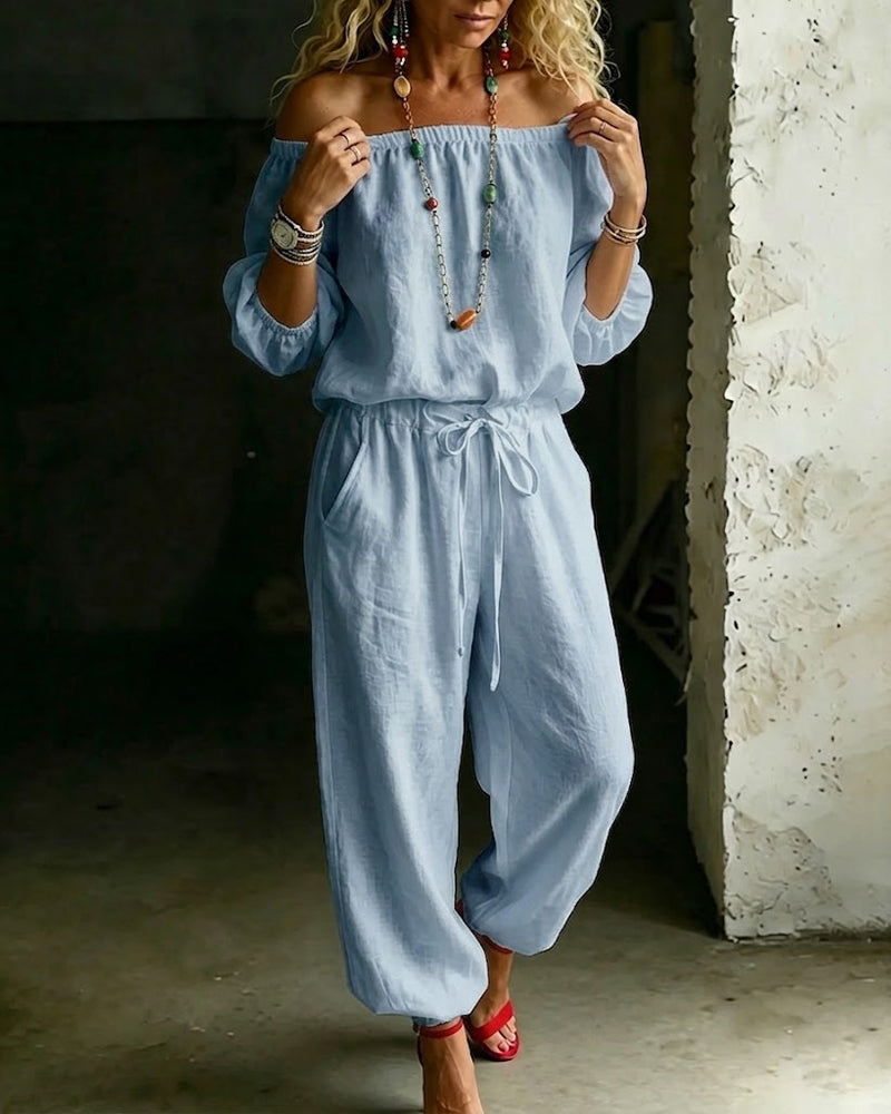 Jumpsuit Off-Shoulder Strik In De Taille Getailleerde Taille