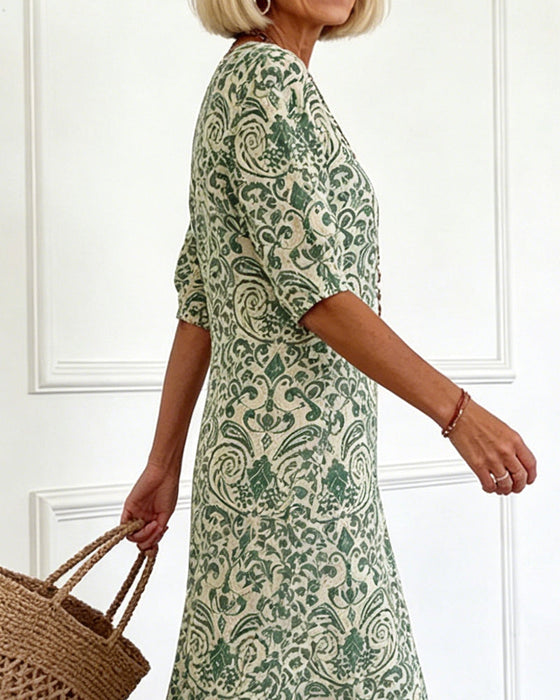 Jurk Vintage Bloemenpatroon V-Hals Maxi