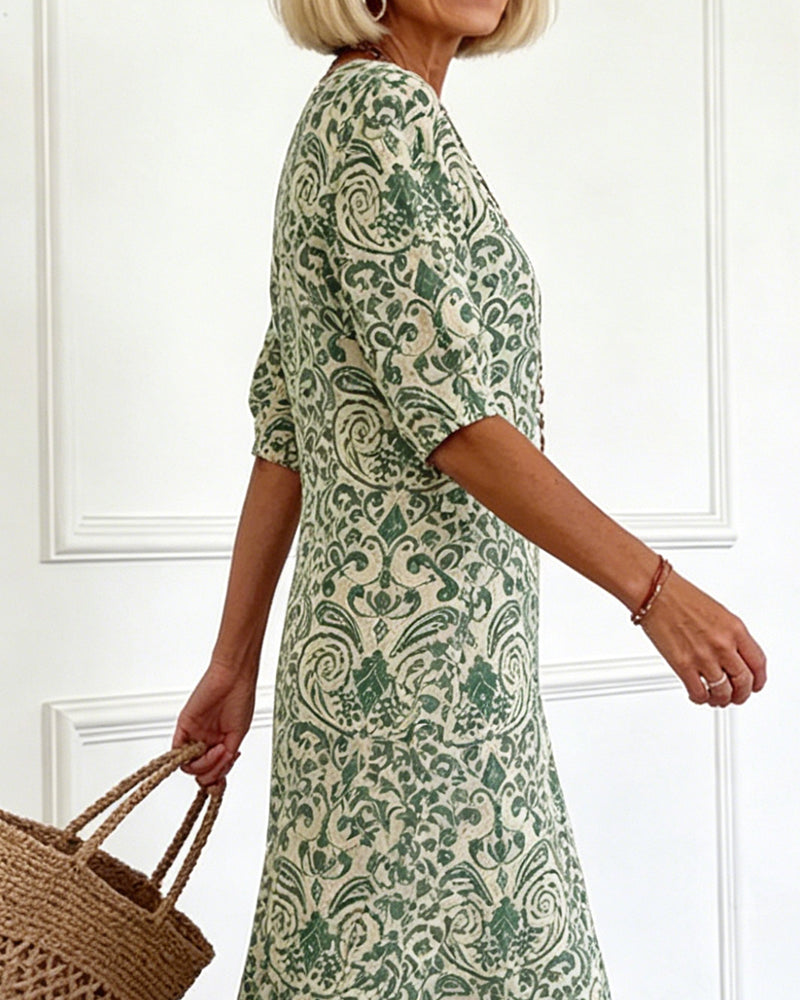 Jurk Vintage Bloemenpatroon V-Hals Maxi