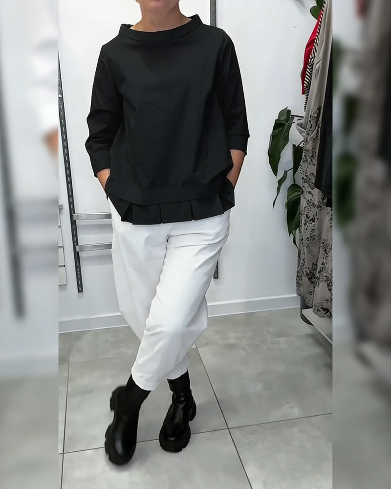 100% Katoen Bloes Wijde Kraag Effen Kleur Casual