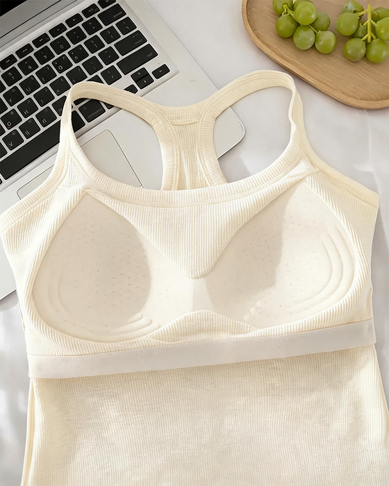 Tanktop Ingebouwde Bh Geribbeld Effen