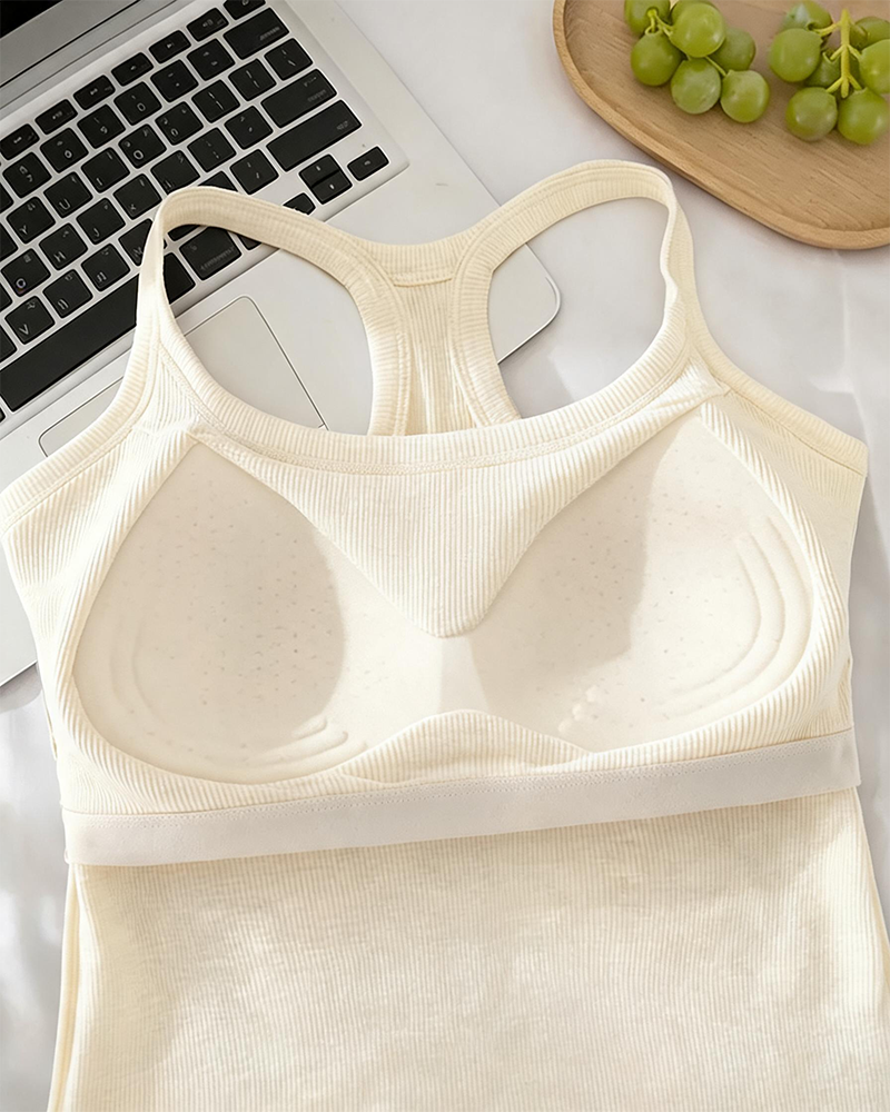 Tanktop Ingebouwde Bh Geribbeld Effen