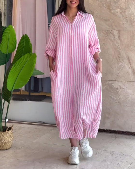 Jurk Losse Kraag Gestreept