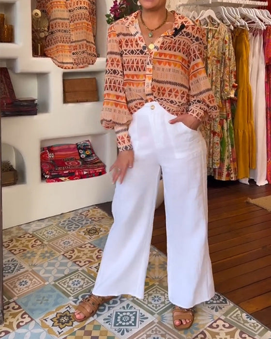 Overhemd met revers en retroprint