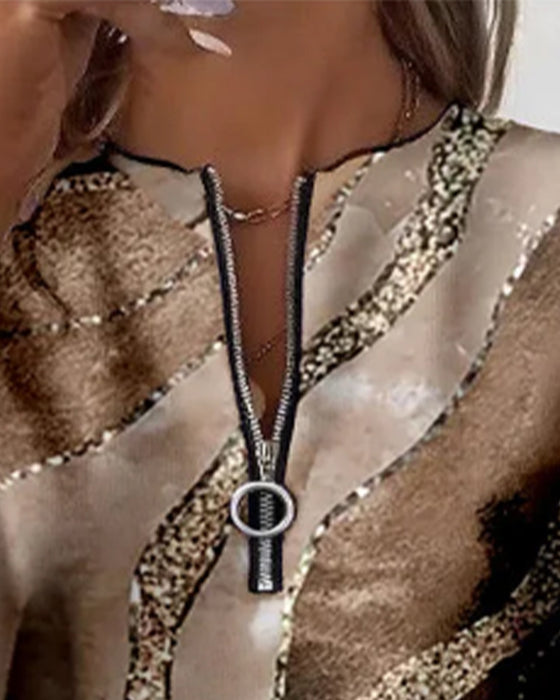 Sweatshirt Met Halve Rits En Vintageprint