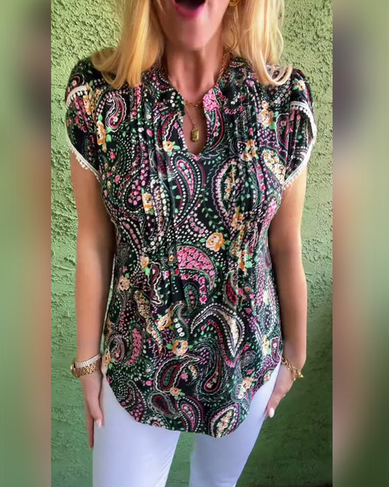Blouse Bloemblaadmouw Geplooid Print