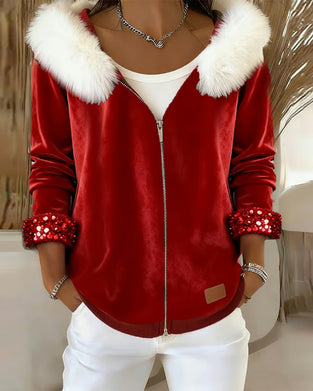 Jas Met Capuchon Bontkraag Fluweel