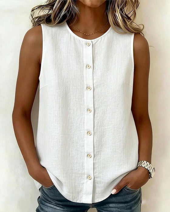 Blouse Ronde Hals Enkelrijg Mouwloos