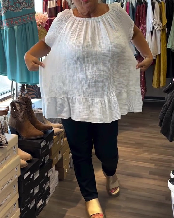 Blouse Ronde Hals Gerimpeld Relaxed Effen