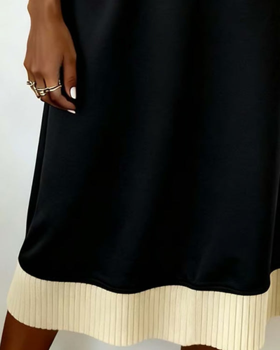 Jurk Lange Mouw V-Hals Contrast Gebreid