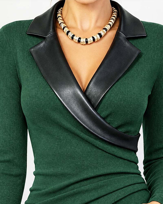 Top PU Knoopsgat Kruis Langmouw