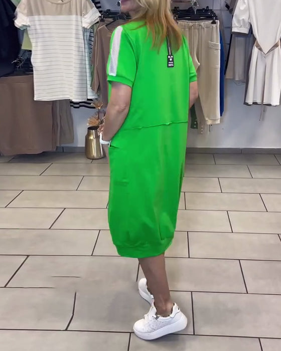 Jurk Korte Mouw Bedrukt Recht