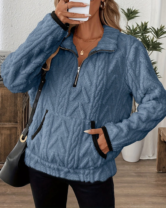 Sweater Met Rever Rits Voor Pluizig