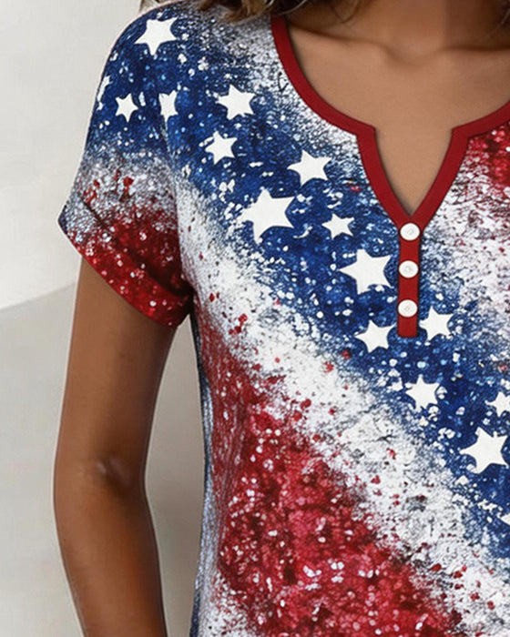 T-Shirts Drie-Knoop Sterren En Strepen Korte Mouw