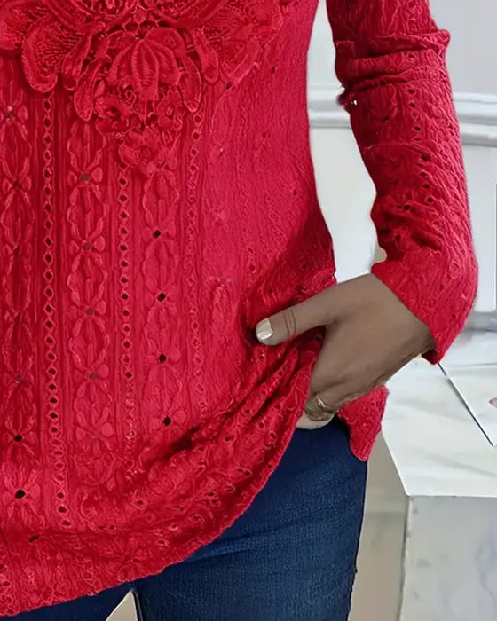 Top Kanten Rand Opengewerkt Lange Mouwen