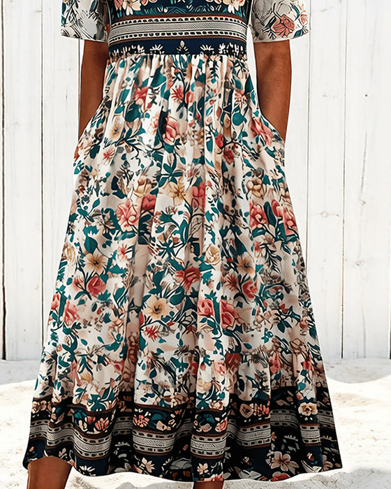 Jurk Vintage Bloemen Getailleerd Midi