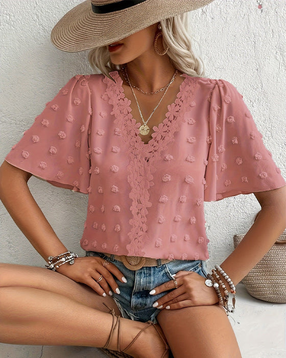 Blouse Samengevoegd Jacquard Ruche Mouw