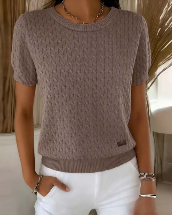 Pullover Ronde Hals Korte Mouw Effen Casual