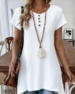 T-Shirt Wafel Henley Hals Midi