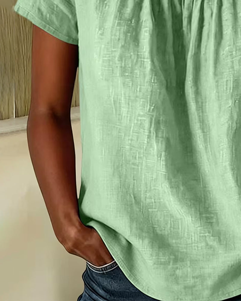 Blouse Vierkante Hals Gerimpeld Korte Mouw