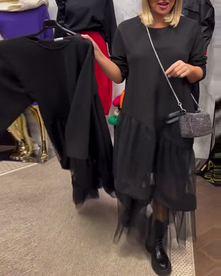 Losse Effen Jurk Met Mesh Patchwork