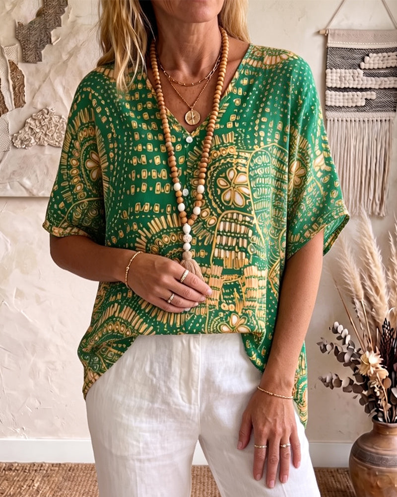 Blouse Etnisch Afdruk V-Hals