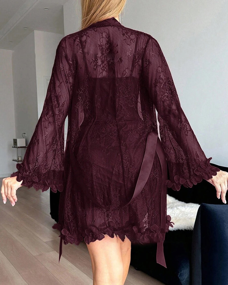 Jurk Kant Omslag Spaghettibandjes Kantenrand Pyjama