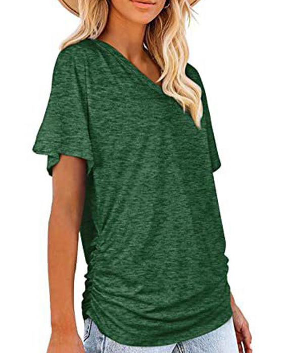 T-Shirt Geplisseerd Effen V-Hals