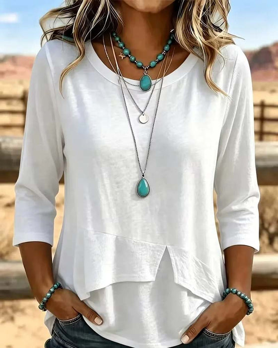 Top Crew Hals Patchwork Asymmetrische Zoom