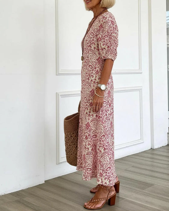 Jurk Vintage Bloemenpatroon V-Hals Maxi