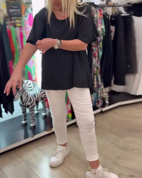 Blouse Ronde Hals Effen Kleur