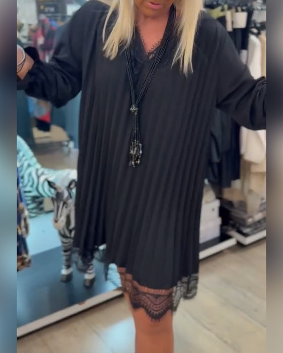 Jurk Kantafwerking Geplooid Wijd