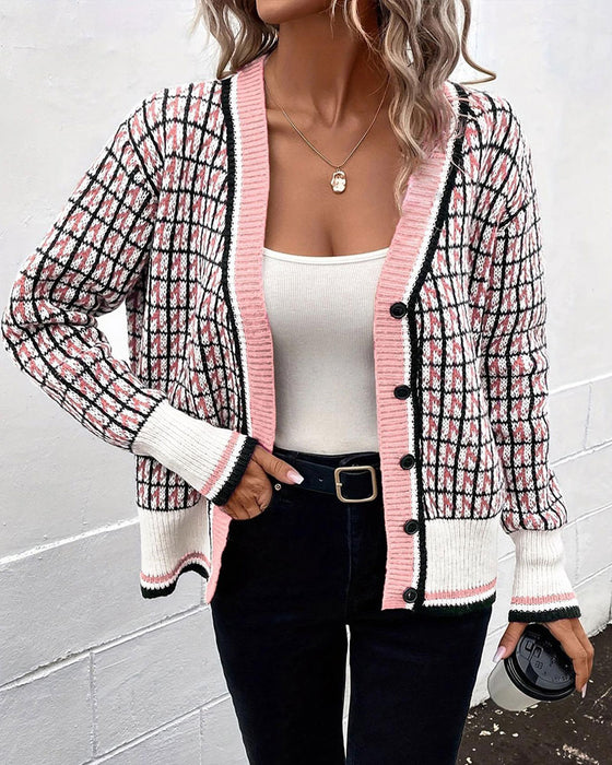 Cardigan Vintage Ruit Knoopsluiting