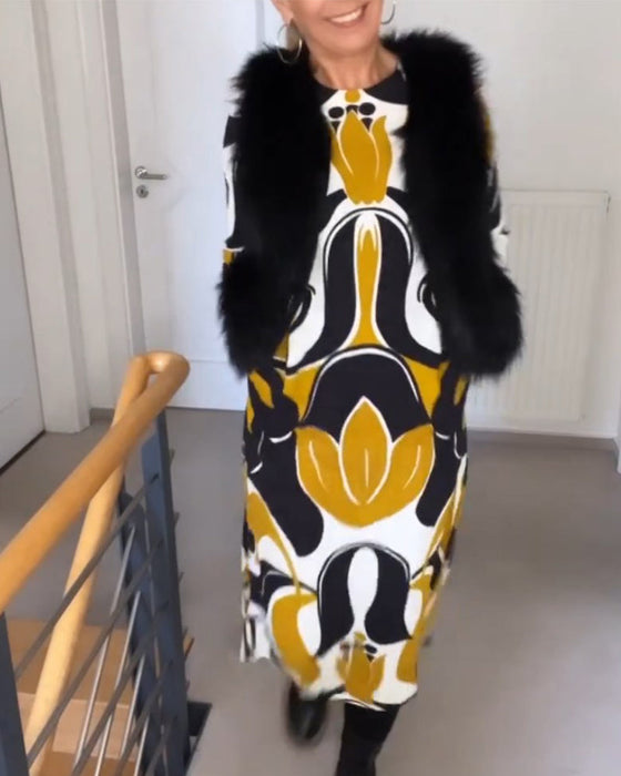 Bedrukte ronde hals jurk