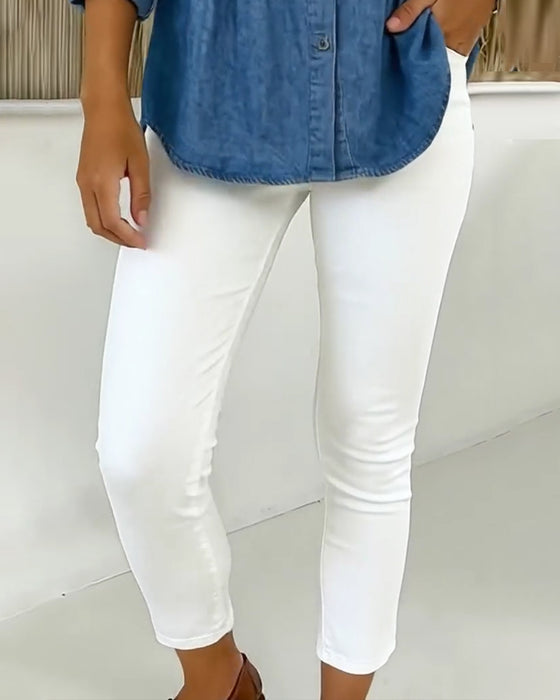 Broek Hoge Taille Slim-Fit Geknipt