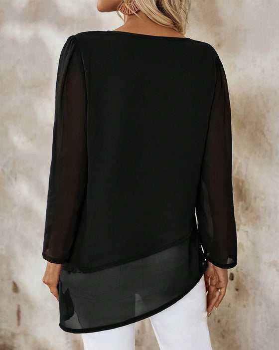 Blouse Ronde Hals Onregelmatig Dubbele Laag