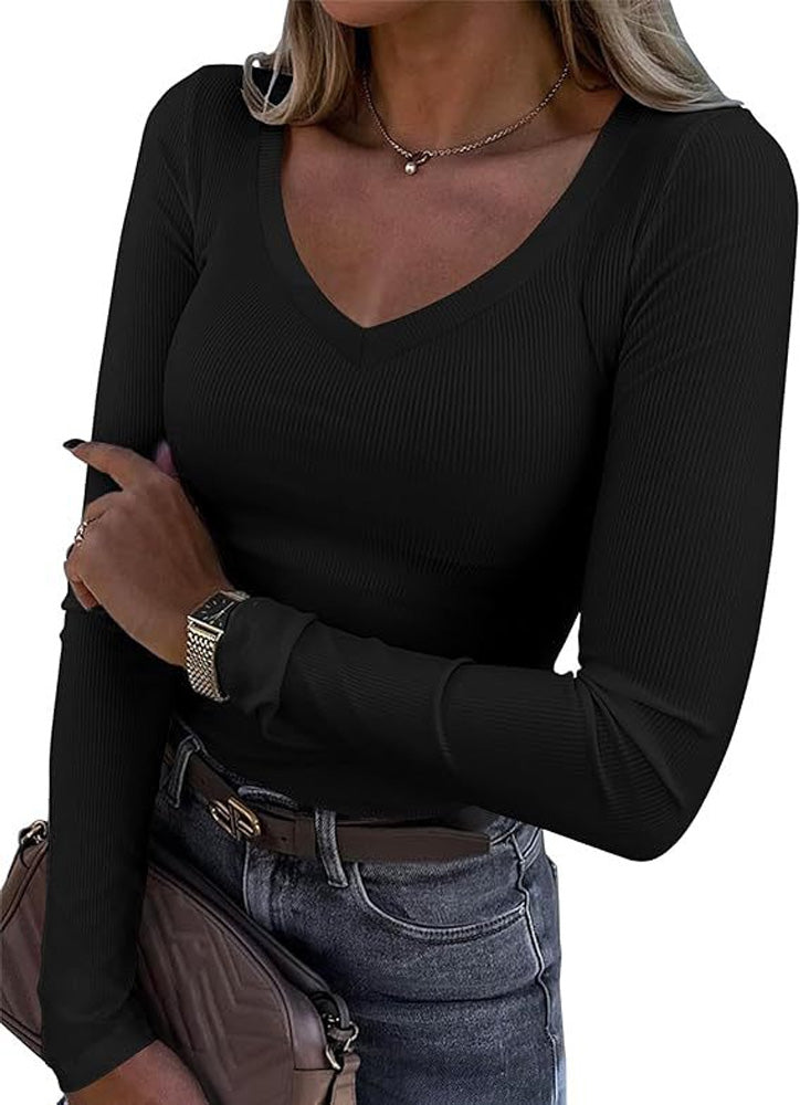 Top V-hals Slim Lange Mouw