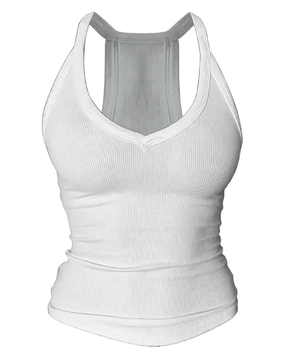 Cami Top Ingebouwde Bh V-Hals Geribbeld Spaghettibandjes
