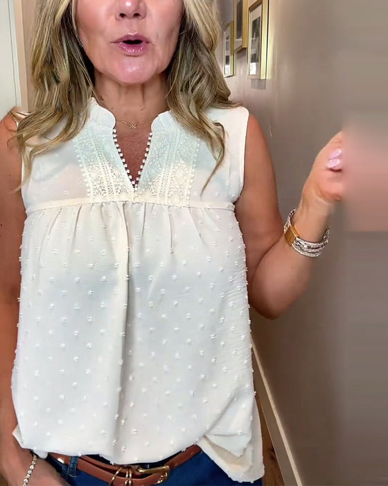 Tanktop V-Hals Kant Patchwork Mouwloos