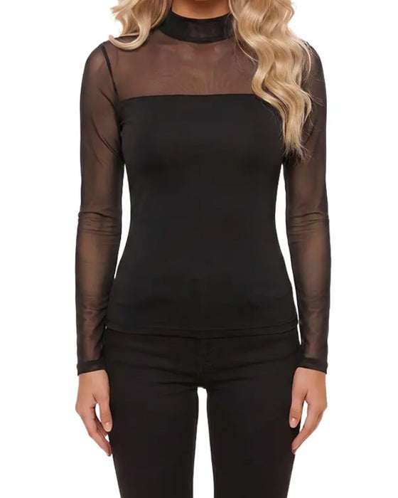 Top Mesh Aansluitend Lange Mouw