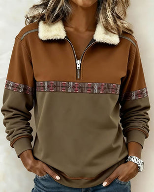 Sweatshirt Fleece Kleurblok Halfritsen