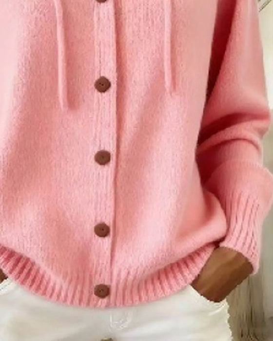 Cardigan Effen Kleur Capuchon Knoopsluiting