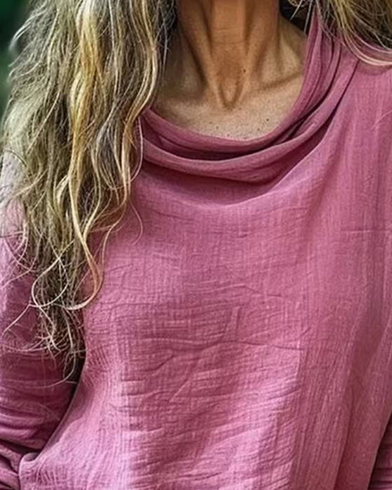 Blouse Gedrapeerde Hals Casual Effen Lange Mouw