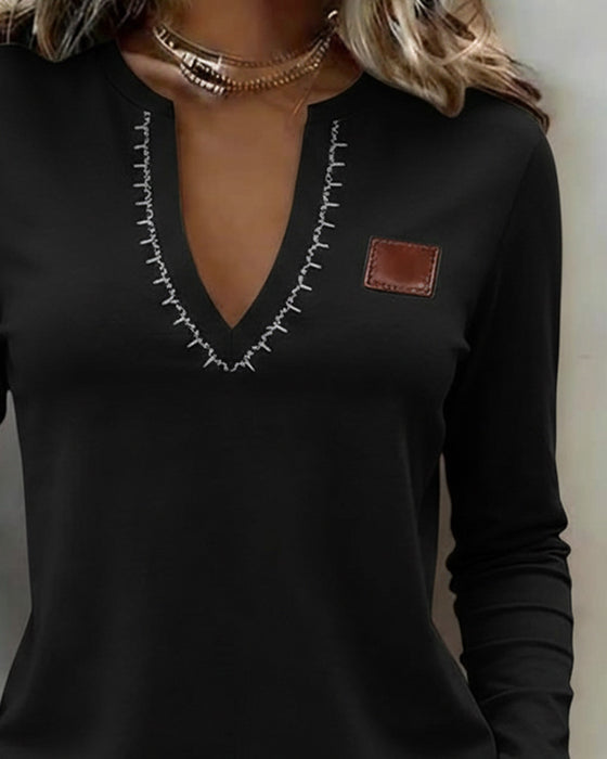 Top V-Hals Effen Kleur Stijlvol Casual