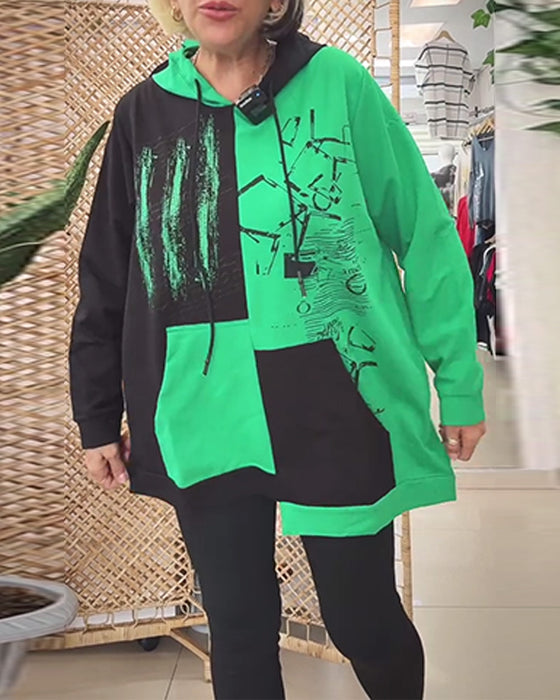 Sweatshirt casual met capuchon en colorblock print