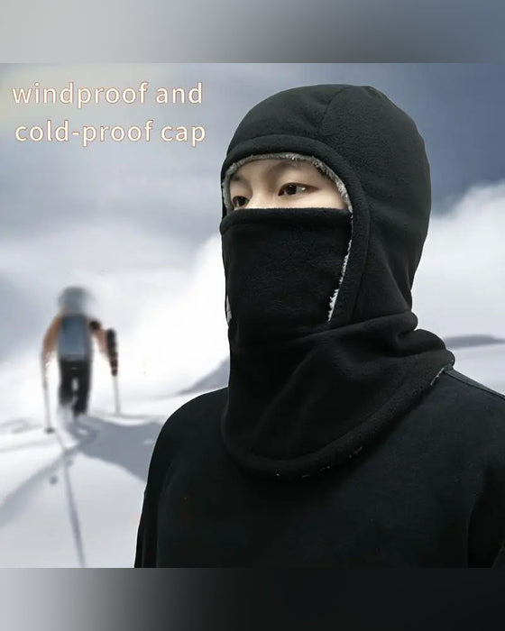 Winter 2 In 1 Muts En Gezichtsmasker Winddicht Dikke Fleece Voering Voor Buitensport Zwart