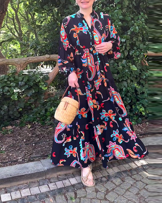 Vintage patchworkjurk met lange mouwen en print