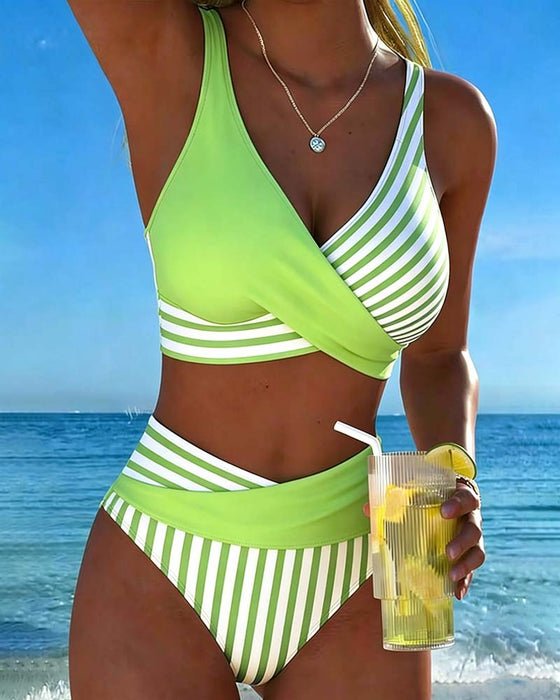 Bikini Gekruiste Strepen Bedrukt