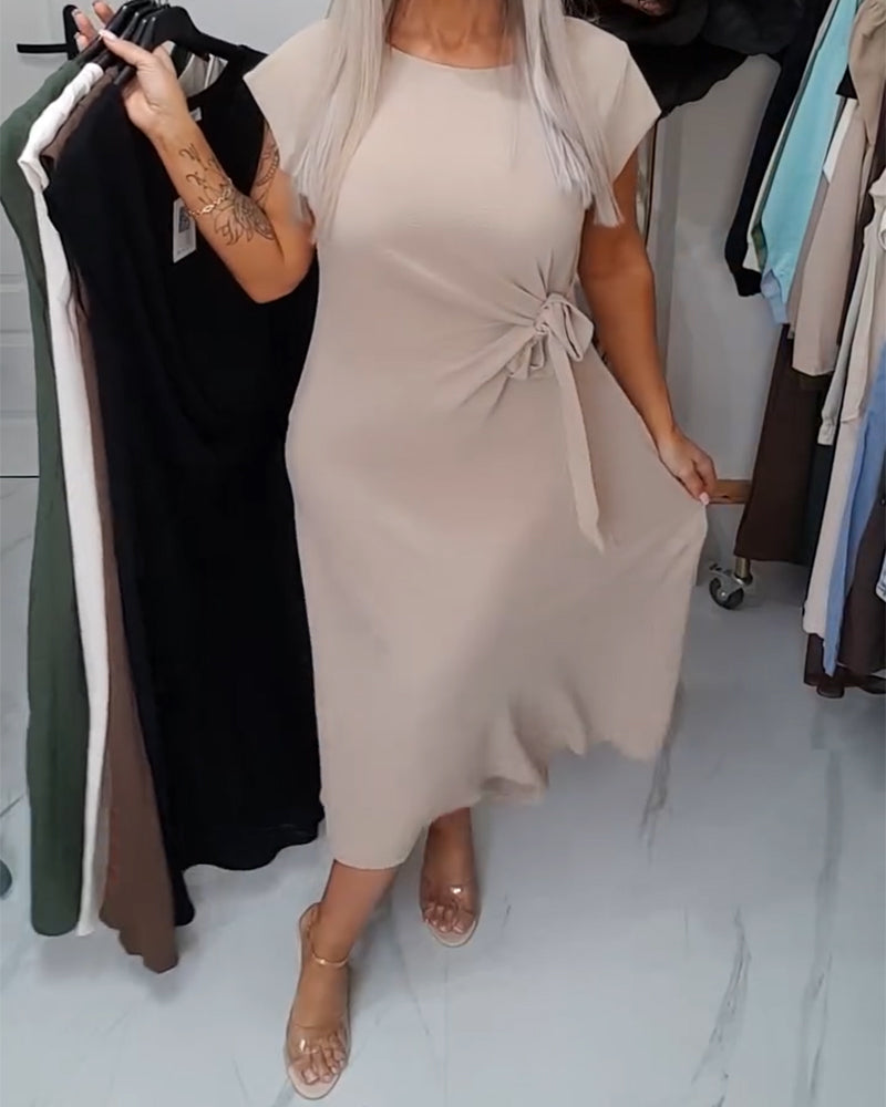 Jurk Egaal Kleur Ronde Hals Middeldefiniërend Elegant