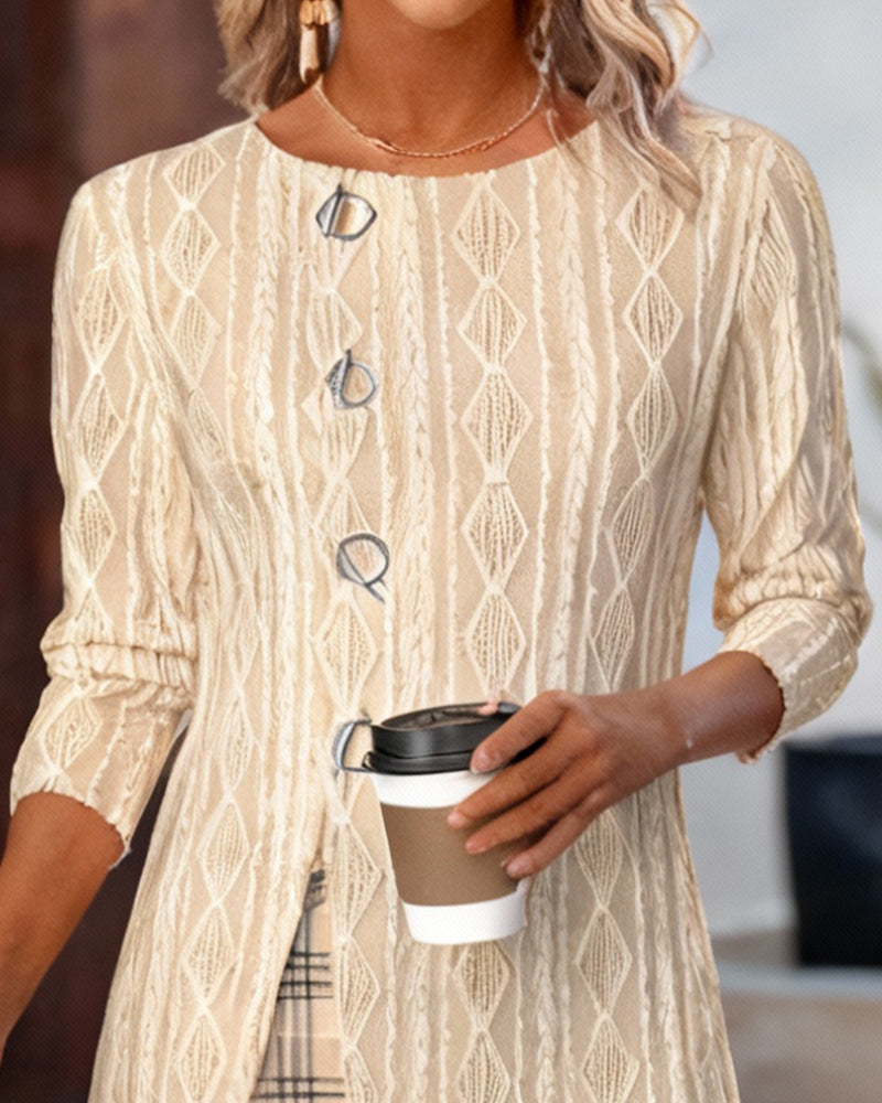 Top Van Geruit Patchwork Met Ronde Hals